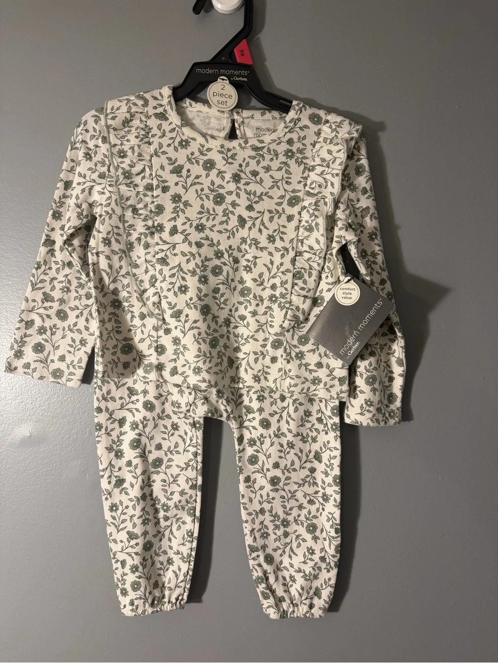 Modern Moments Girls' Cream and Sage Floral two piece Set